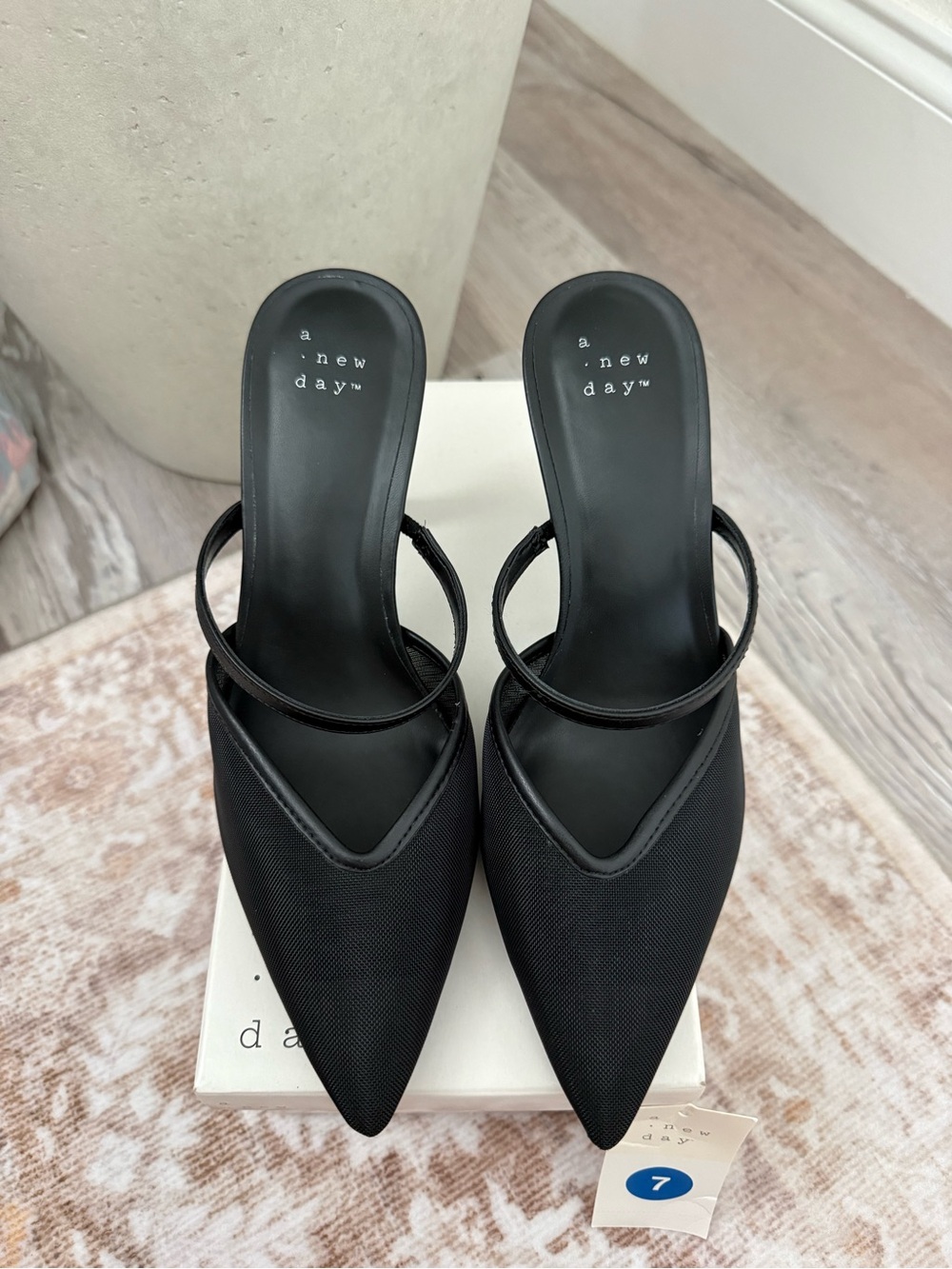 NWT A New Day Sonia Black Mesh Mule Heels Size 7